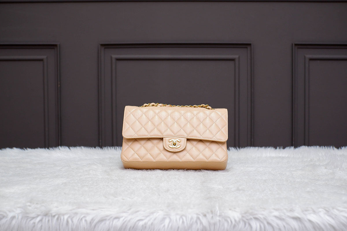BRAND NEW CHANEL MEDIUM DOUBLE FLAP BEIGE GHW MICROCHIP