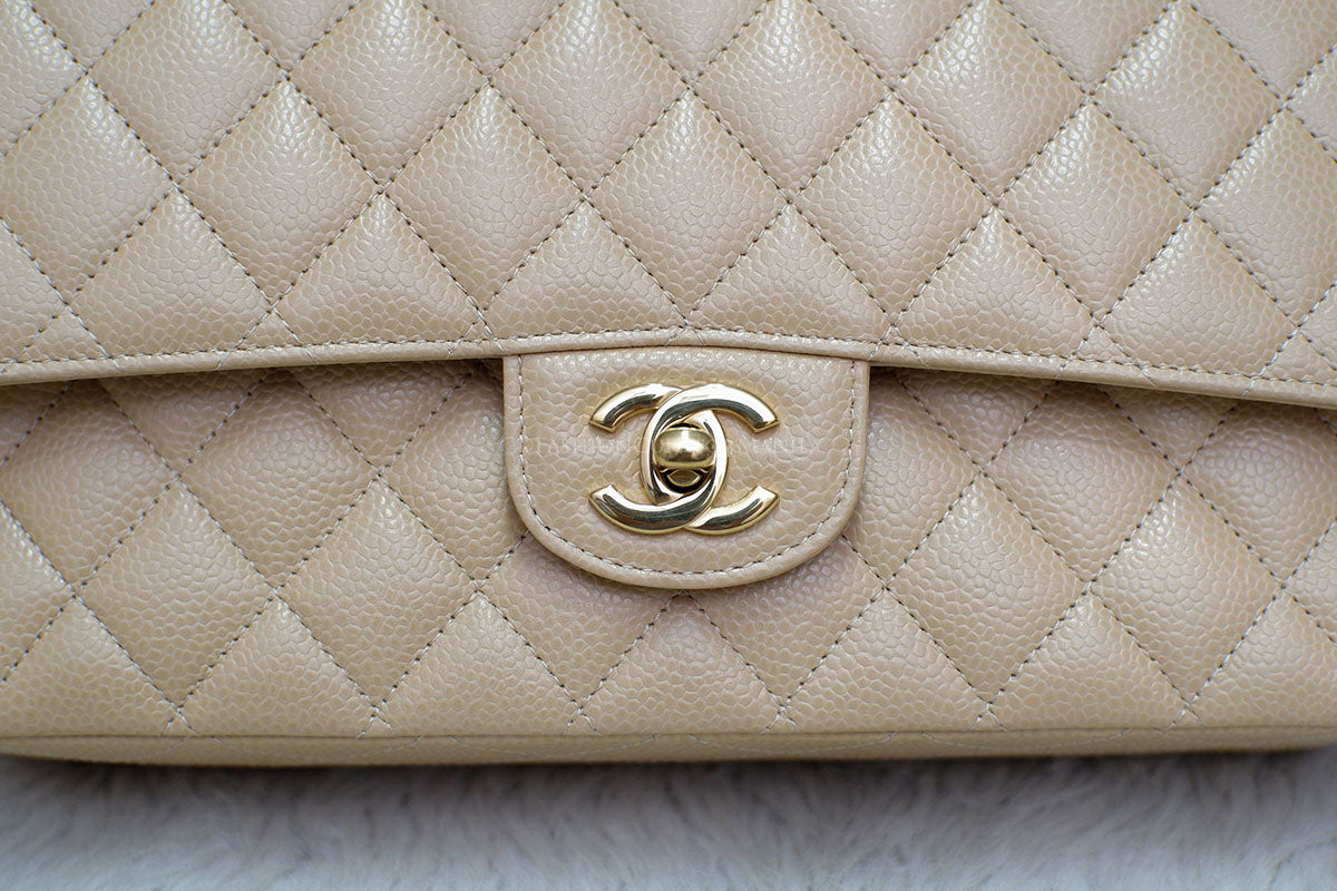 BRAND NEW CHANEL MEDIUM DOUBLE FLAP BEIGE GHW MICROCHIP