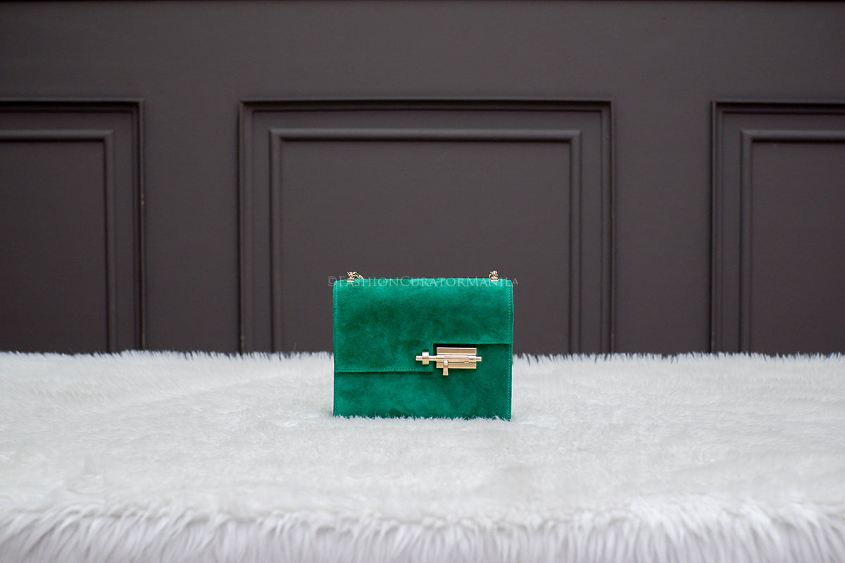 BRAND NEW HERMES VERROU MINI SUEDE GREEN STAMP U