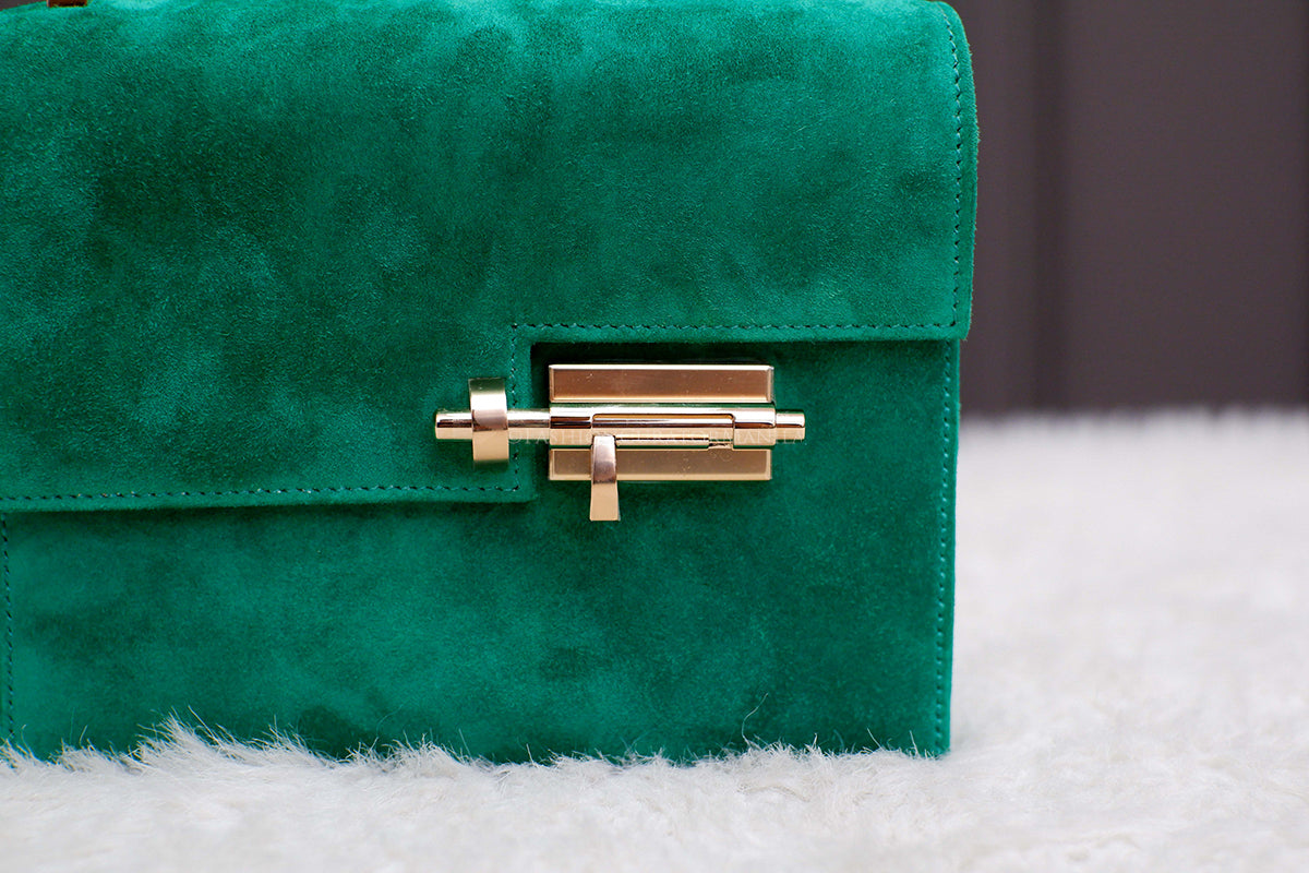 BRAND NEW HERMES VERROU MINI SUEDE GREEN STAMP U
