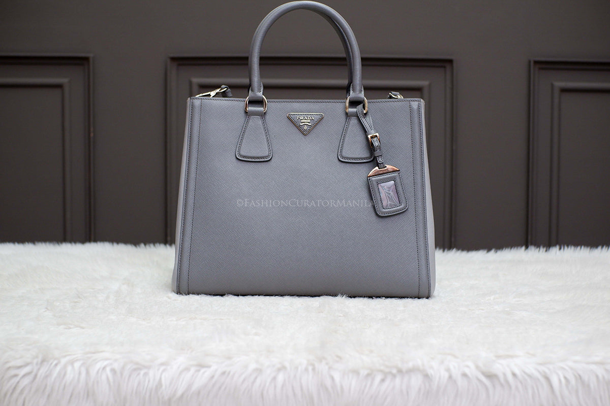 PRE-OWNED PRADA SAFFIANO LUX DOUBLE ZIP GRAY