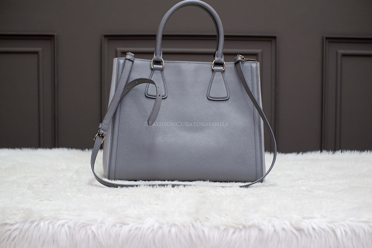 PRE-OWNED PRADA SAFFIANO LUX DOUBLE ZIP GRAY