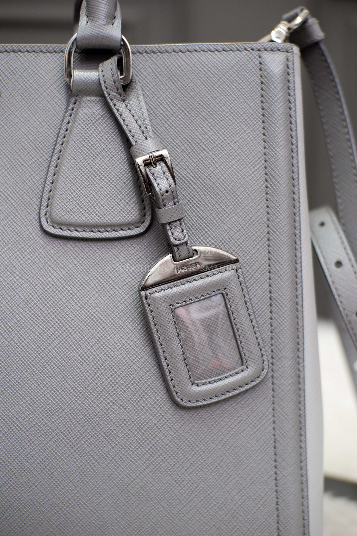 PRE-OWNED PRADA SAFFIANO LUX DOUBLE ZIP GRAY