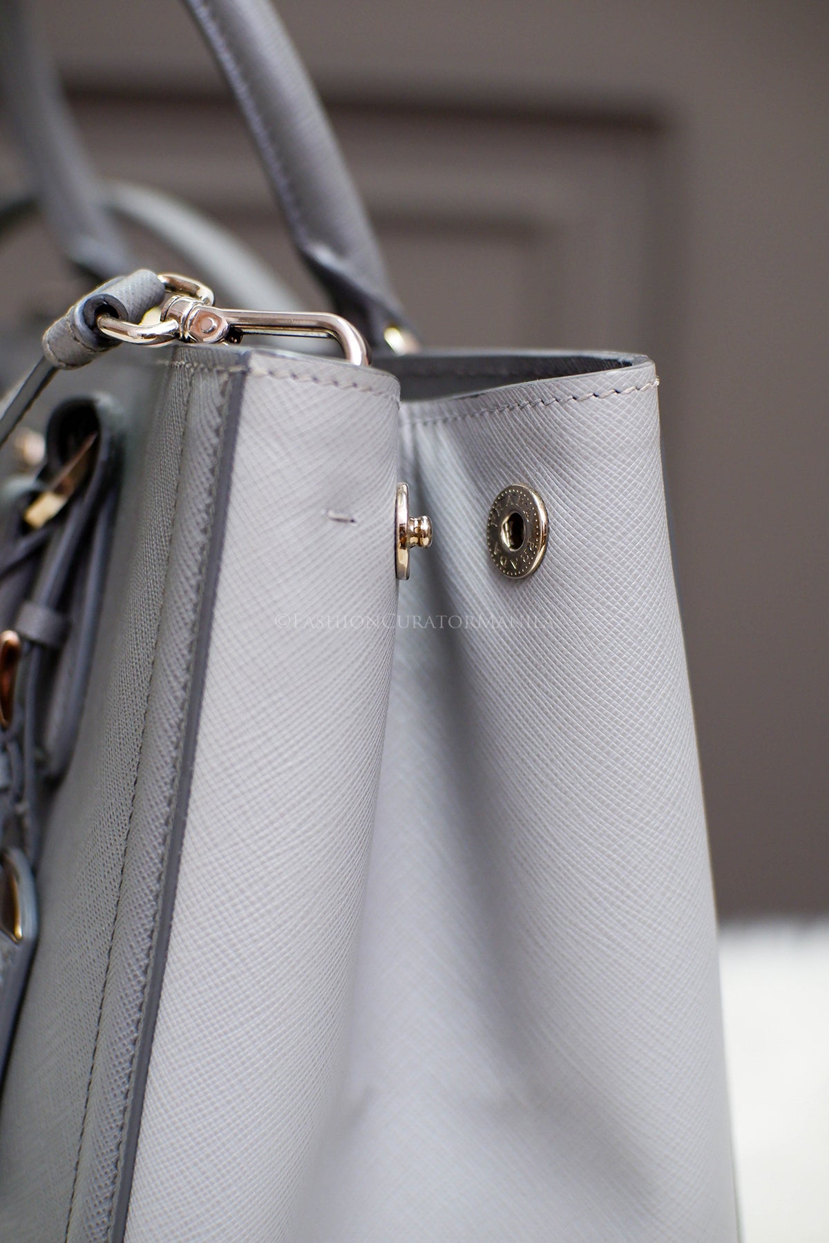 PRE-OWNED PRADA SAFFIANO LUX DOUBLE ZIP GRAY