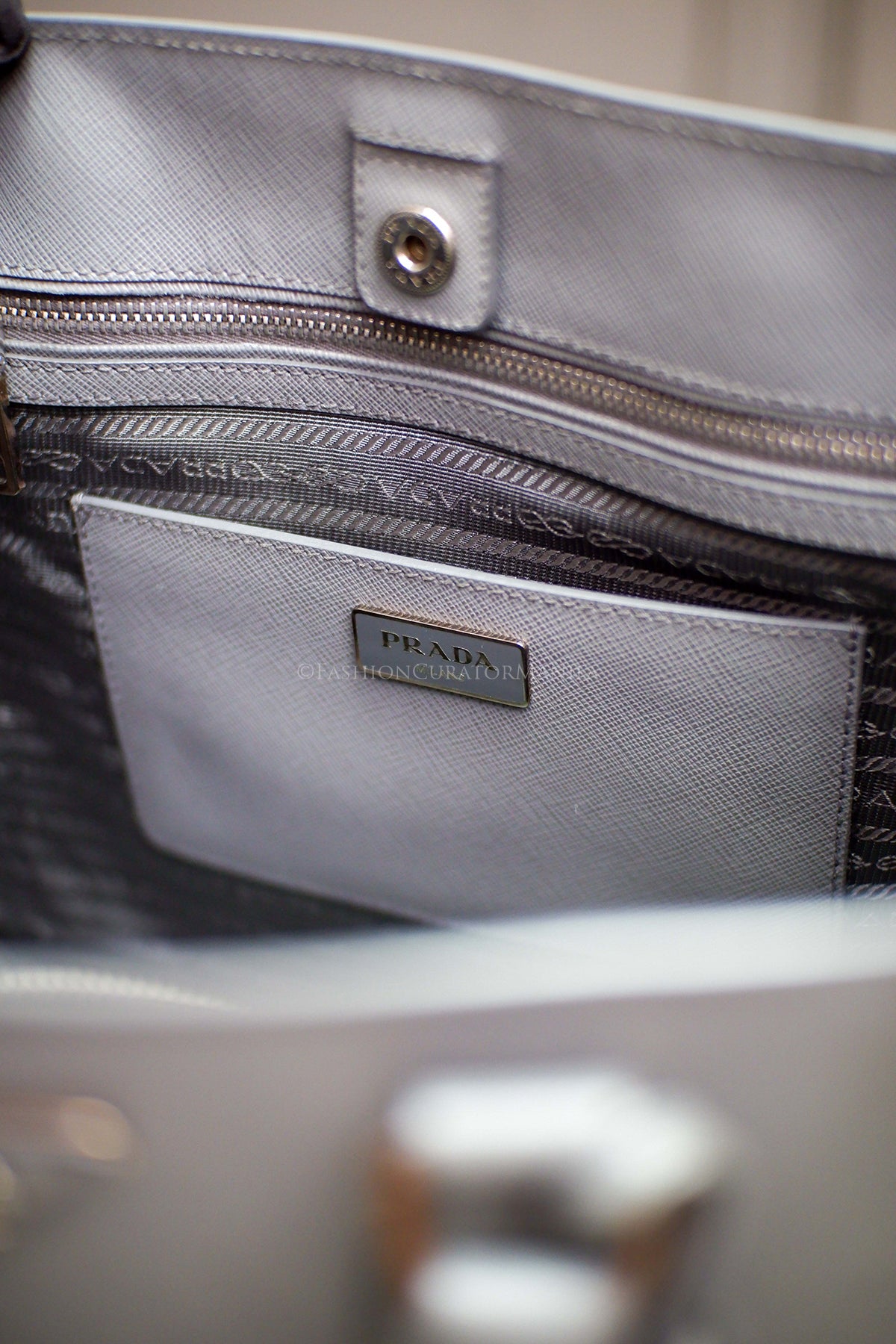 PRE-OWNED PRADA SAFFIANO LUX DOUBLE ZIP GRAY