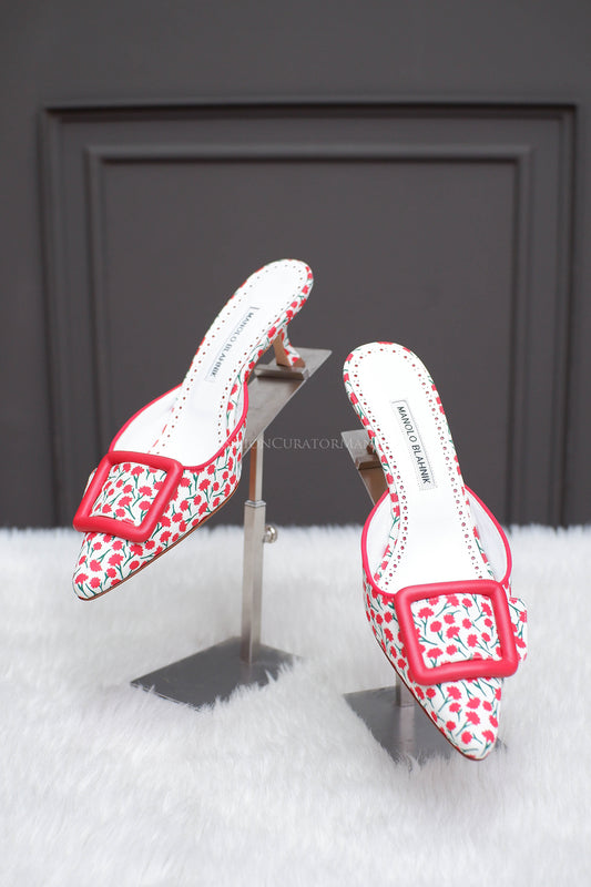 BRAND NEW MANOLO BLAHNIK MAYSALEBI RED FLORAL
