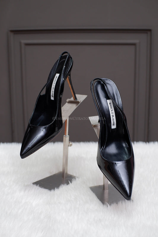 BRAND NEW MANOLO BLAHNIK SLING BACK PATENT BLACK
