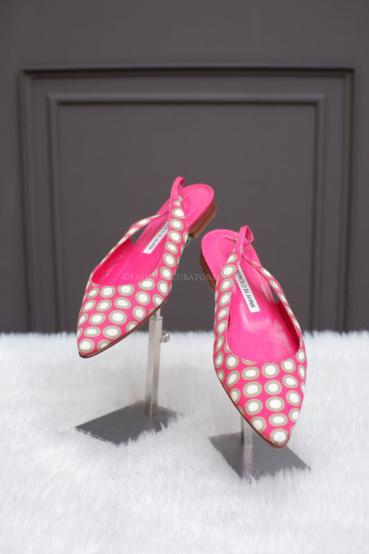 PRE-OWNED MANOLO BLAHNIK SITURA FUCHSIA WHITE