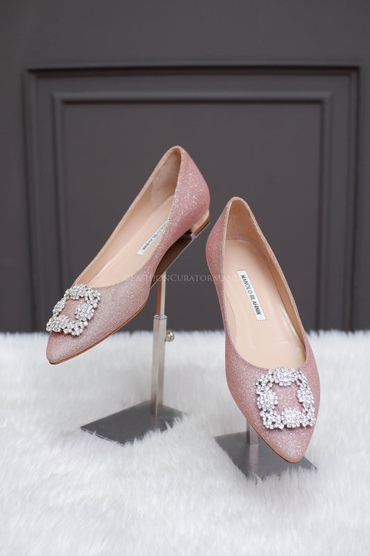 UNUSED MANOLO BLAHNIK HANGISI FLATS NUDE PINK