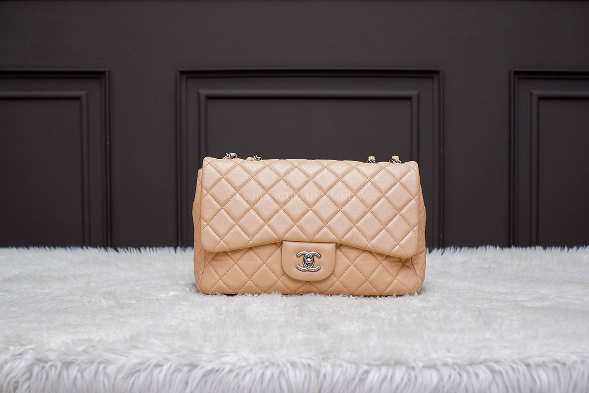 PRE-OWNED CHANEL JUMBO SINGLE FLAP BEIGE SERIES 12