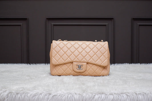 PRE-OWNED CHANEL JUMBO SINGLE FLAP BEIGE SERIES 12