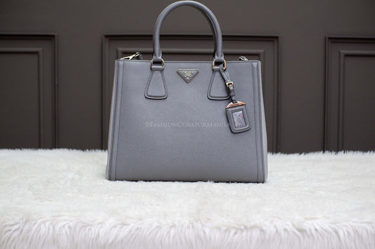 PRE-OWNED PRADA SAFFIANO LUX DOUBLE ZIP GRAY